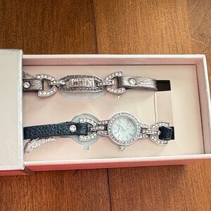 Chloe + Isabel Elegant Silver and Black Watch with Crystal Accents